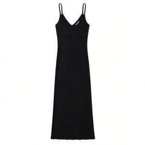 Vintage 90s Ghost London Black Viscose Crepe V Neck Maxi Slip Dress
